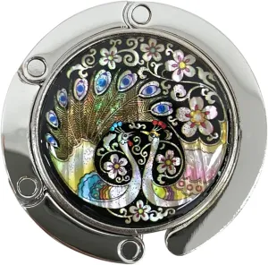 Mother of Pearl Purse Hook Magnet Clip Table Handbag Hanger Foldable Table Holder (Peacock)