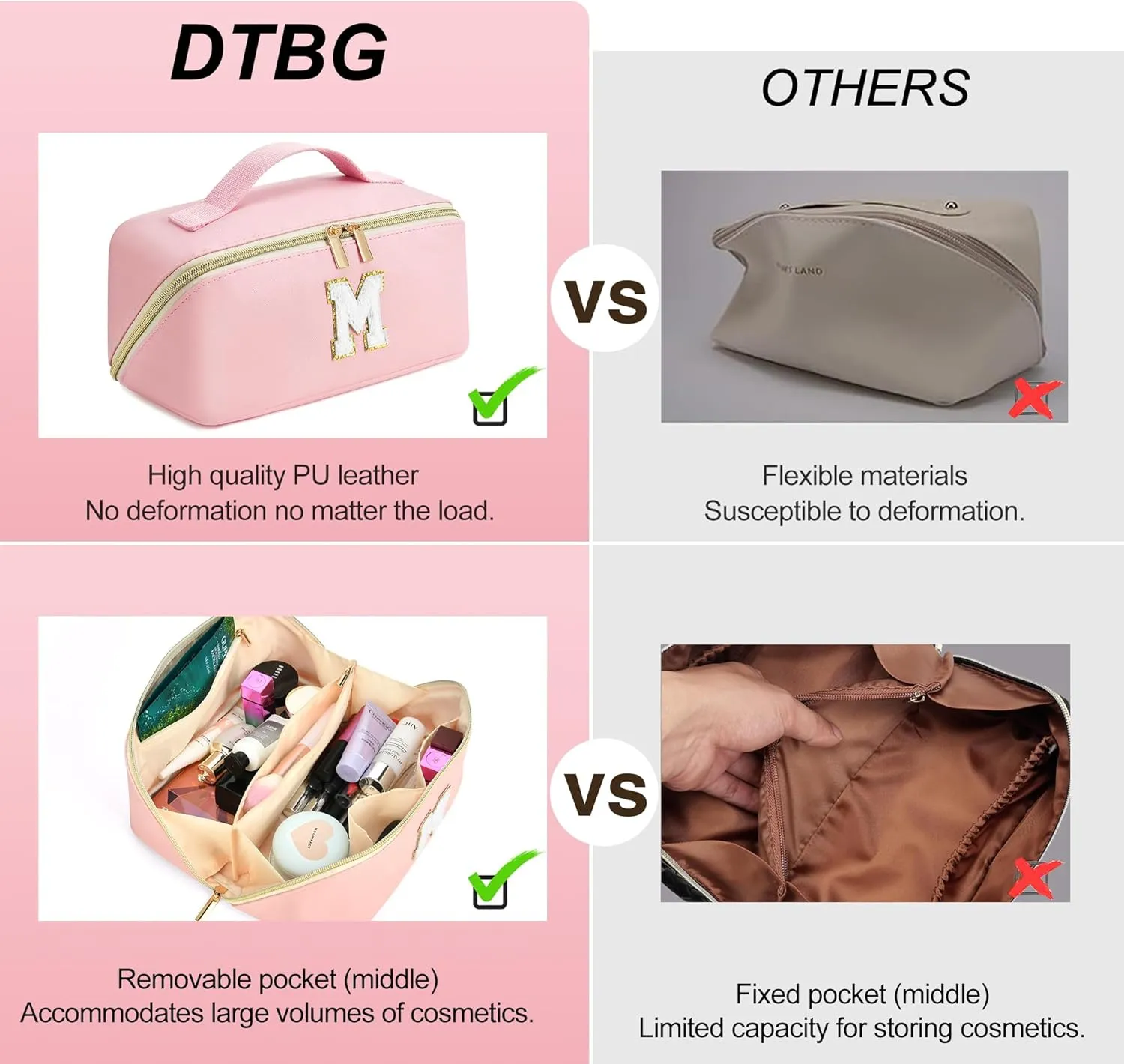 Mothers Day Gifts - Initial Makeup Bag for Teen Girl Gifts Trendy Stuff - Travel Cosmetic Bags for Women - PU Leather Toiletry Bag Make Up Pouch - Personalized Skincare Bag Birthday Gifts - Pink T