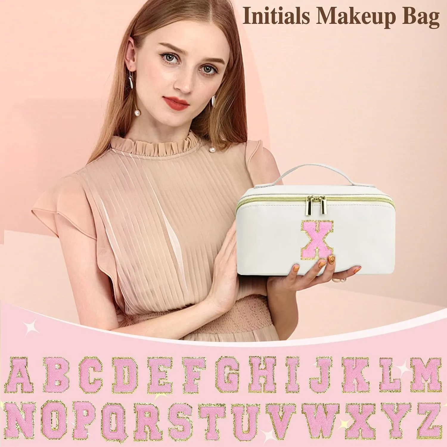 Mothers Day Gifts - Initial Makeup Bag for Teen Girl Gifts Trendy Stuff - Travel Cosmetic Bags for Women - PU Leather Toiletry Bag Make Up Pouch - Personalized Skincare Bag Birthday Gifts - White A