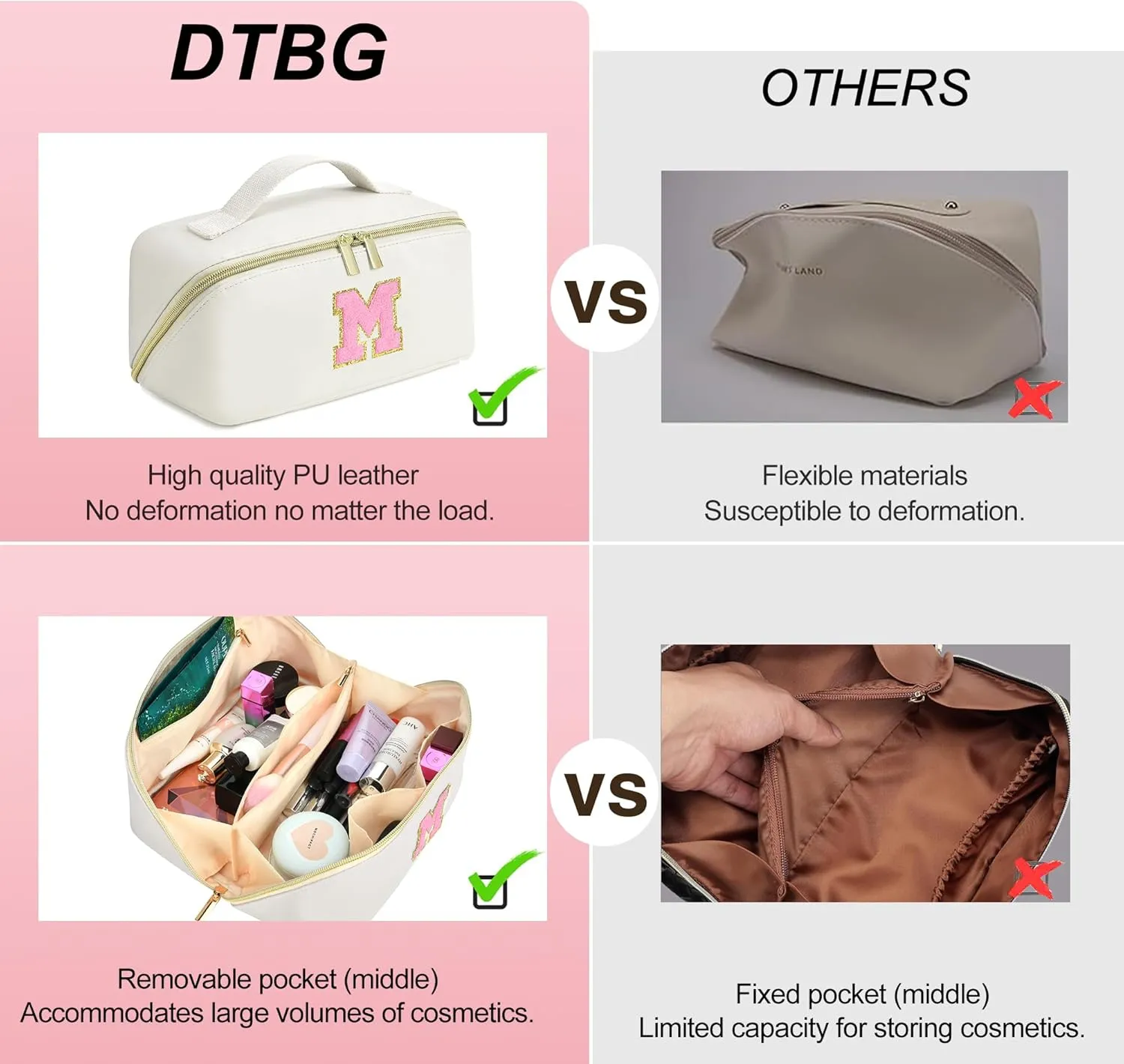 Mothers Day Gifts - Initial Makeup Bag for Teen Girl Gifts Trendy Stuff - Travel Cosmetic Bags for Women - PU Leather Toiletry Bag Make Up Pouch - Personalized Skincare Bag Birthday Gifts - White A