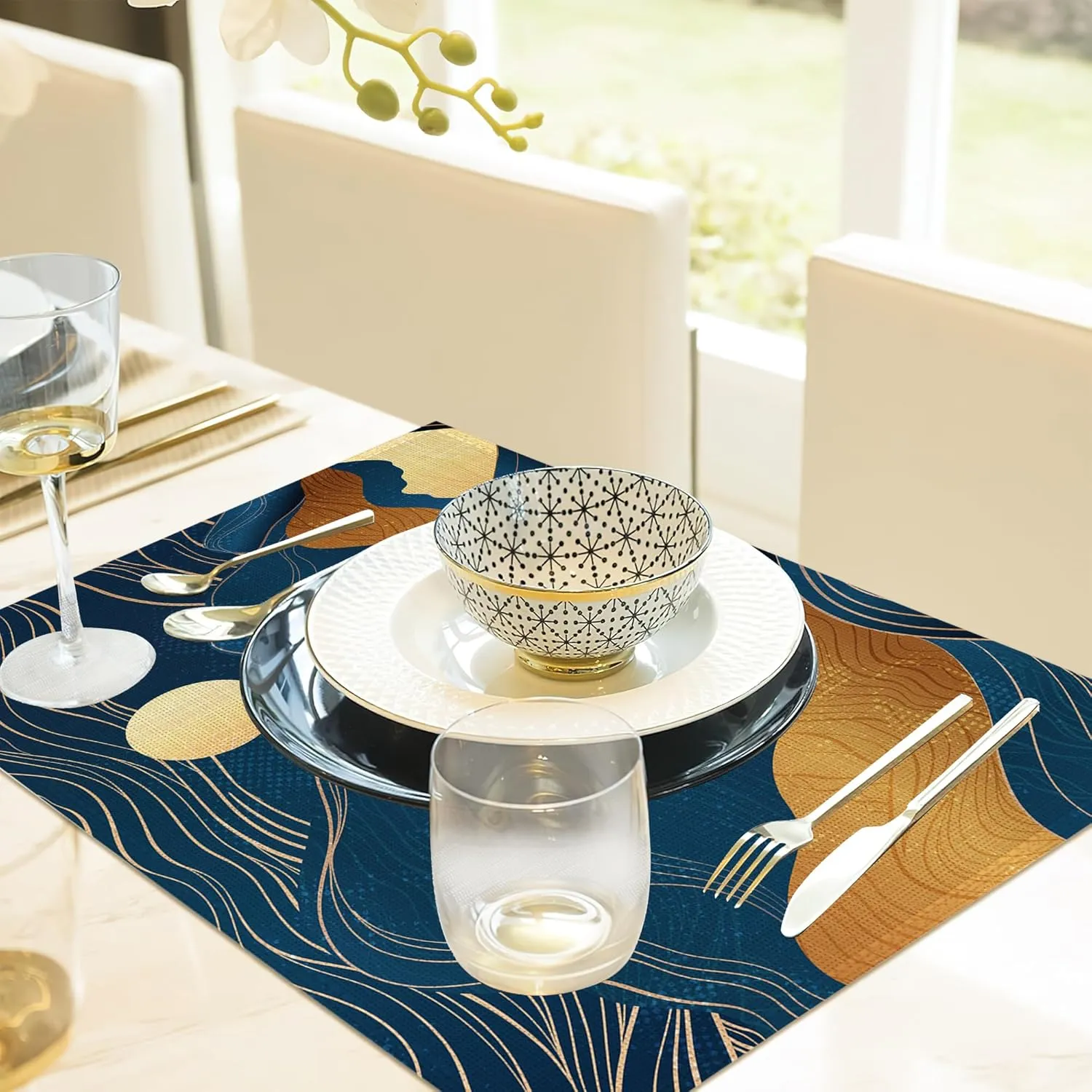 Mountains Sun Nature Scenery Placemats Set of 6, 12x18 Inch Waterproof Stain Resistant Linen Table Placemats Summer Seasonal Farmhouse Kitchen Party Decor Home Decor