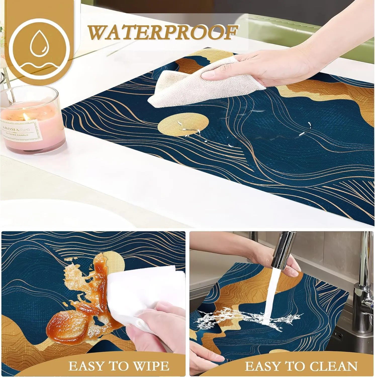 Mountains Sun Nature Scenery Placemats Set of 6, 12x18 Inch Waterproof Stain Resistant Linen Table Placemats Summer Seasonal Farmhouse Kitchen Party Decor Home Decor