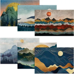 Mountains Sun Nature Scenery Placemats Set of 6, 12x18 Inch Waterproof Stain Resistant Linen Table Placemats Summer Seasonal Farmhouse Kitchen Party Decor Home Decor