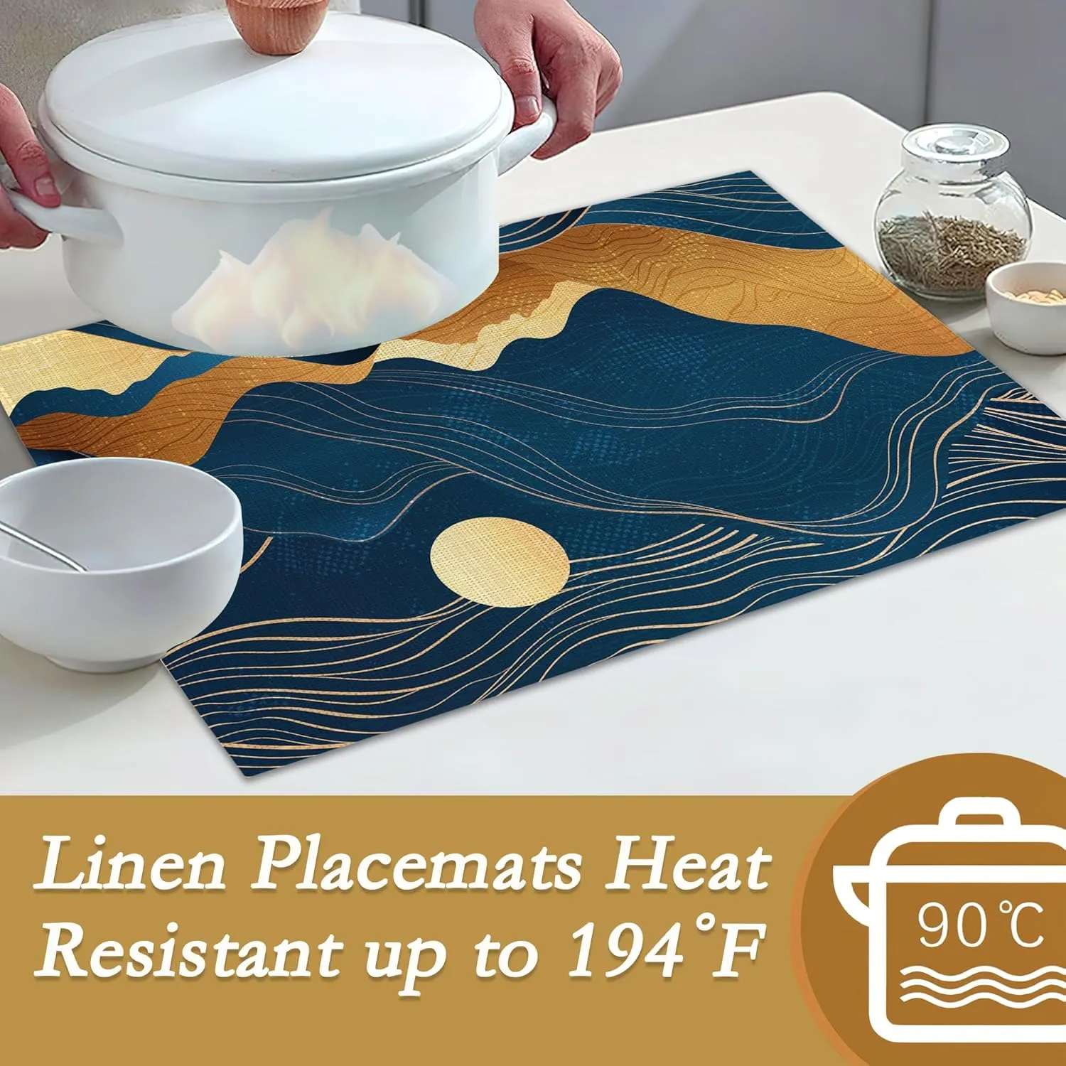 Mountains Sun Nature Scenery Placemats Set of 6, 12x18 Inch Waterproof Stain Resistant Linen Table Placemats Summer Seasonal Farmhouse Kitchen Party Decor Home Decor