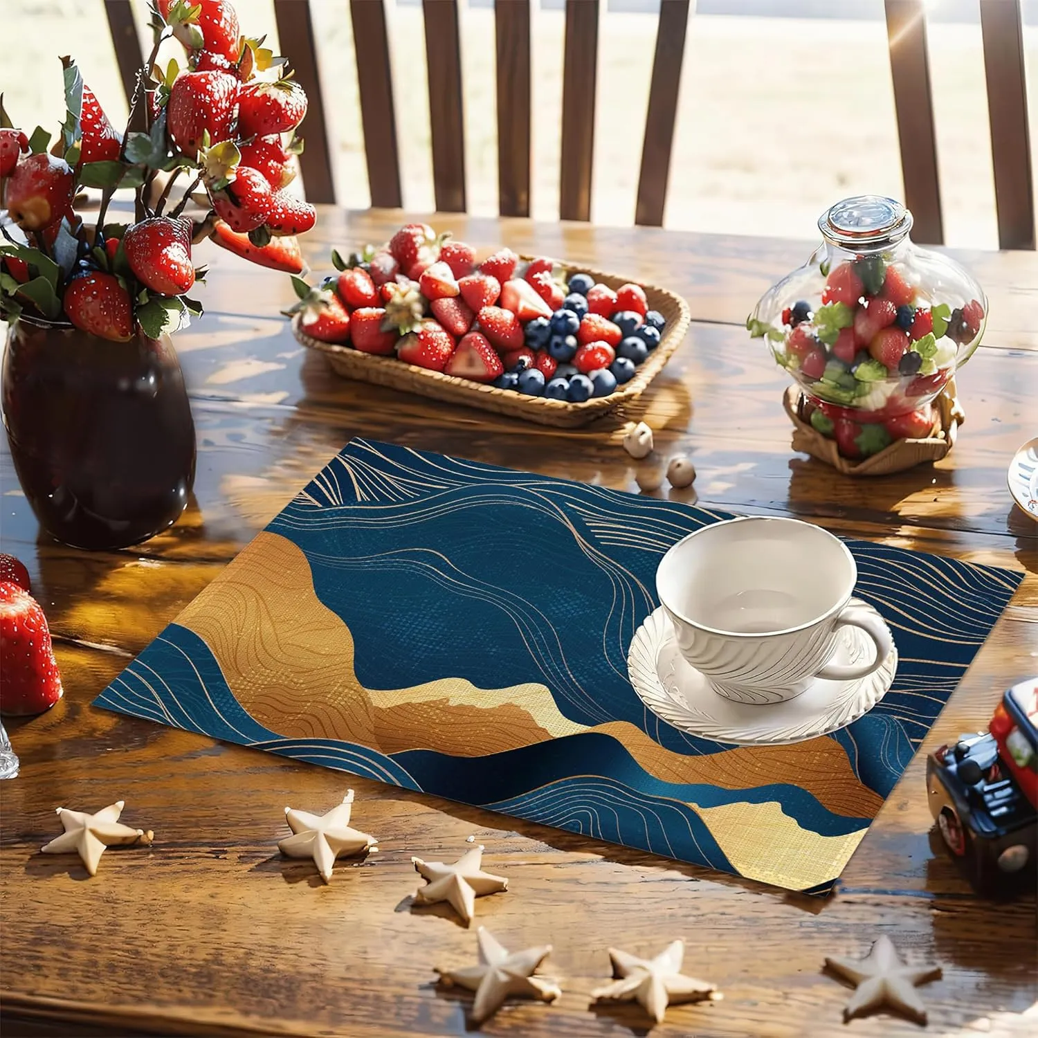 Mountains Sun Nature Scenery Placemats Set of 6, 12x18 Inch Waterproof Stain Resistant Linen Table Placemats Summer Seasonal Farmhouse Kitchen Party Decor Home Decor