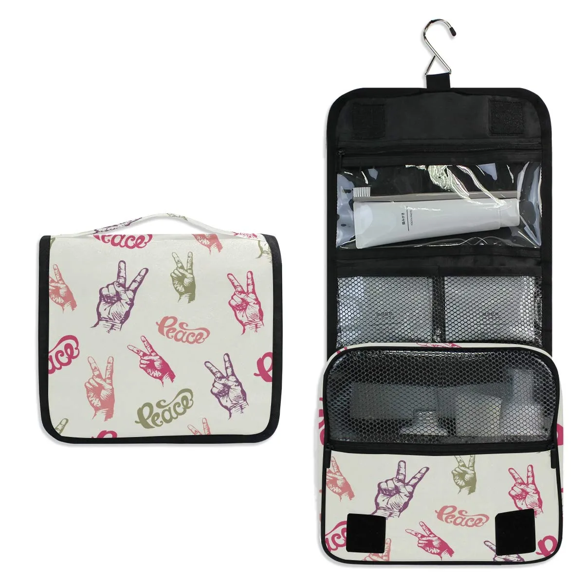 MOYYO Travel Hanging Toiletry Bag Hands with Two Fingers Up Gesture Peace Cosmetic Makeup Bag Portable Cosmetic Pouch Waterproof Shower Bag Travel Organizer Case for Women Girls