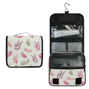 MOYYO Travel Hanging Toiletry Bag Hands with Two Fingers Up Gesture Peace Cosmetic Makeup Bag Portable Cosmetic Pouch Waterproof Shower Bag Travel Organizer Case for Women Girls