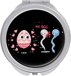 Mr Sperm Meet Ms Egg Mini Makeup Mirror Travel Pocket Mirror Portable Compact Cosmetic Mirror for Women