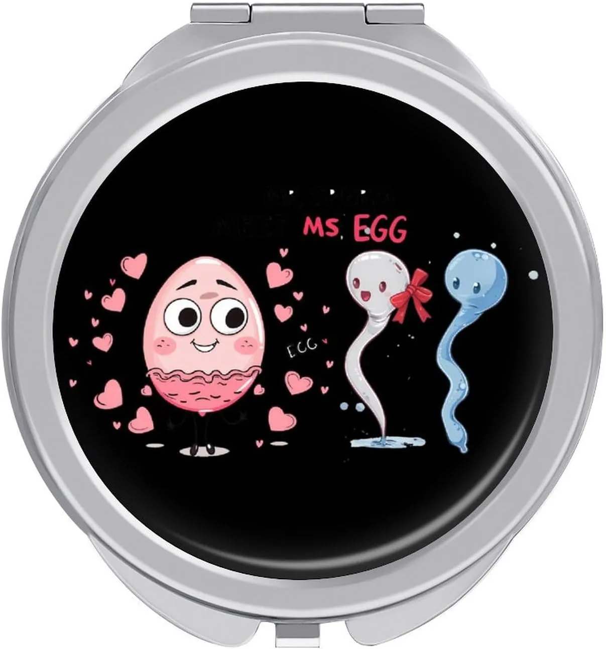 Mr Sperm Meet Ms Egg Mini Makeup Mirror Travel Pocket Mirror Portable Compact Cosmetic Mirror for Women
