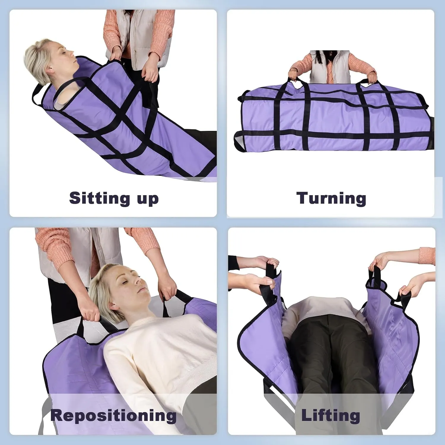 Multipurpose 48" x 40" Bed Pad with Reinforced Handles – Reusable & Washable Transfer Sheet for Caregiver, Bedridden & Elderly – Turning, Lifting & Repositioning Aid – Double-Sided Oxford Cloth,Purple