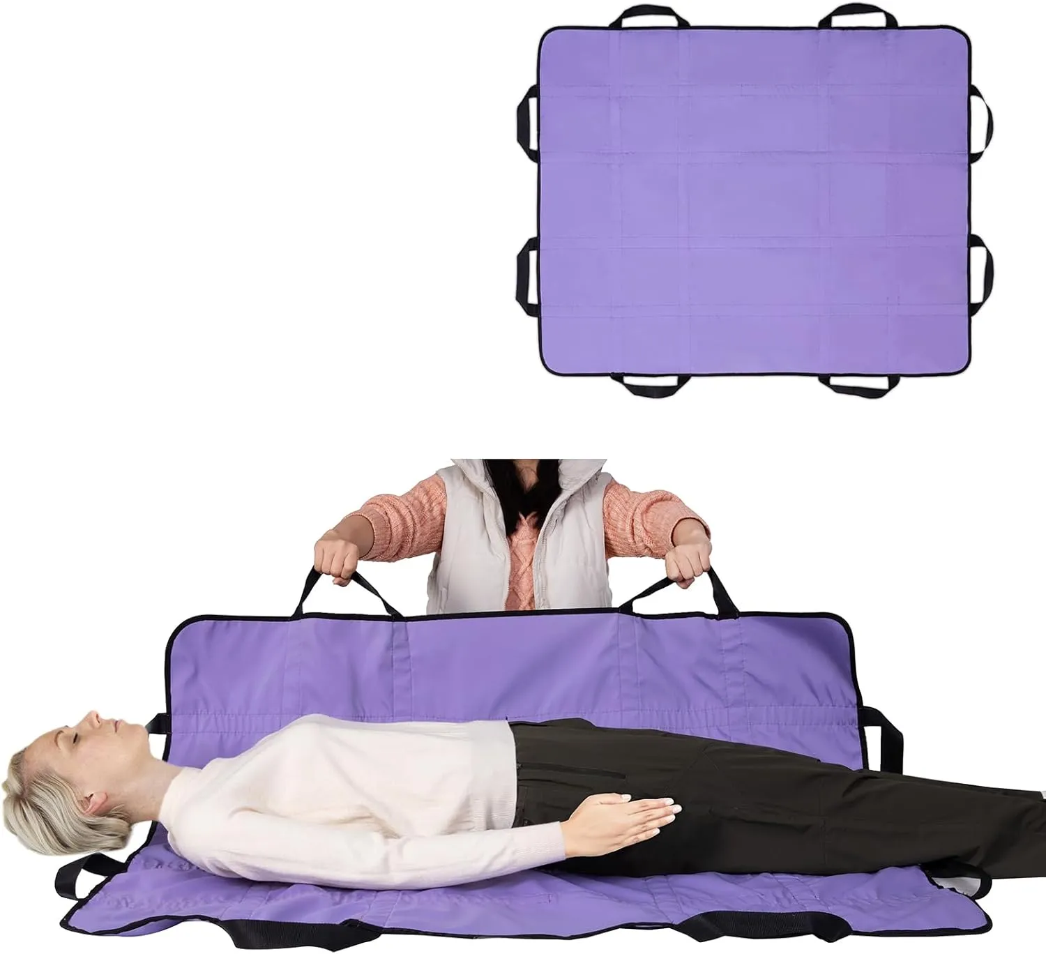 Multipurpose 48" x 40" Bed Pad with Reinforced Handles – Reusable & Washable Transfer Sheet for Caregiver, Bedridden & Elderly – Turning, Lifting & Repositioning Aid – Double-Sided Oxford Cloth,Purple