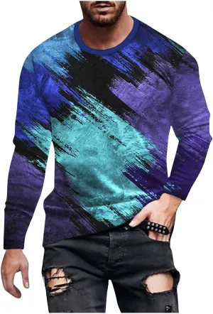 Muscularfit Crewneck Sweatshirt for Men 2024 Fashion Long Sleeve Contrast Color Pullover Blouse Casual Stylish Athletic Shirt