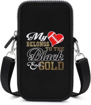 My Heart Belongs to Black Gold Crossbody Cell Phone Purse Crossbody Mini Bag Fashion Phone Pouch Wallet with Detachable Strap