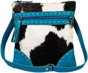 Myra Bag Crossbody Bag for Women - Western Upcycled Canvas & Leather Shoulder Handbag Blue