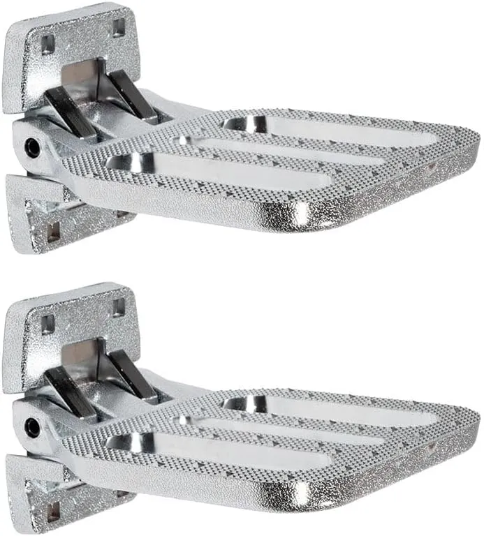 Mytee Products 2 Pack Zinc Alloy Folding Side Step for Trucks & Trailers, Chrome Plated Fold Down Utility Bed Body Step Safety Folding Grab Handle and Step for RV Camper Trailer RV Bus BS 1,350 lbs