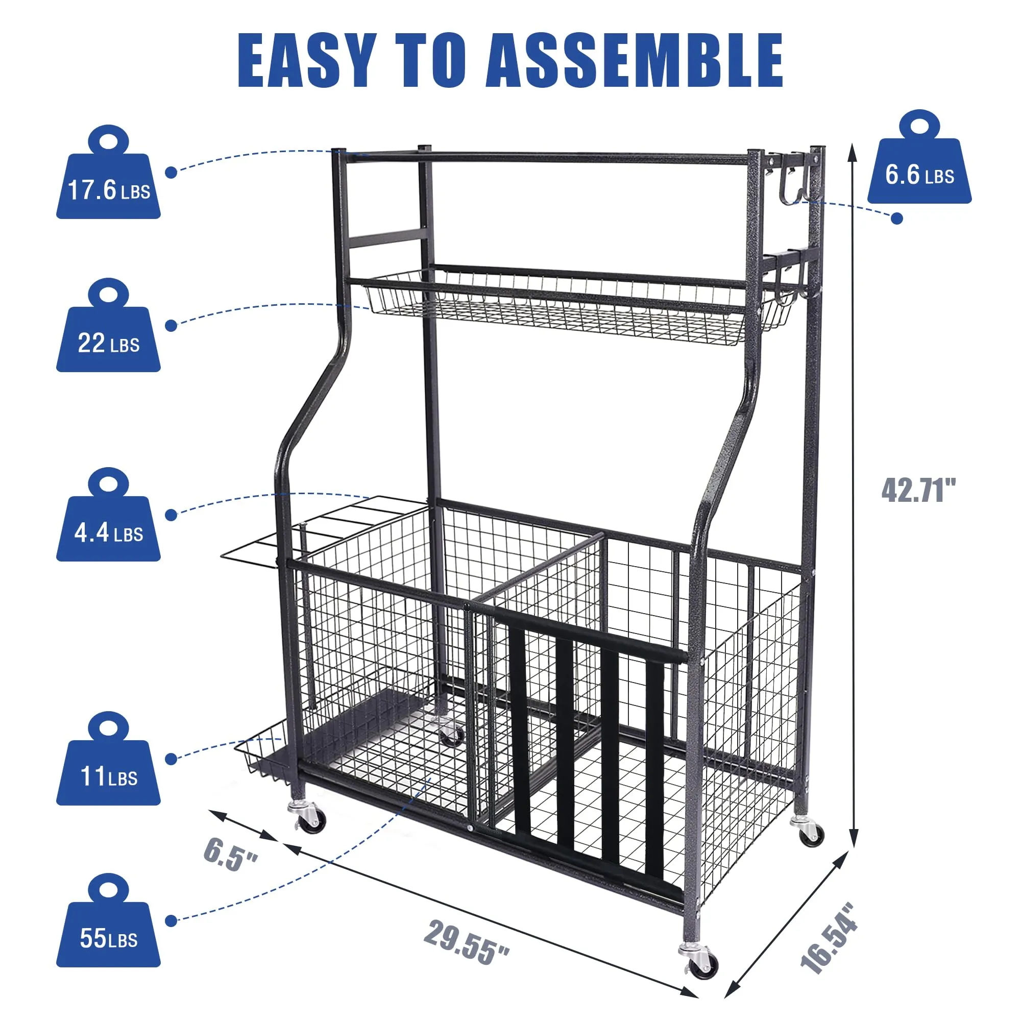 Mythinglogic Sports Equipment Organizer, Large Capacity Storage With Hooks and Baskets, Ball and Toy Organizer for Garage