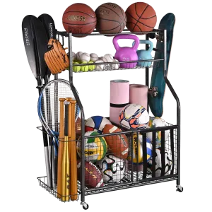 Mythinglogic Sports Equipment Organizer, Large Capacity Storage With Hooks and Baskets, Ball and Toy Organizer for Garage