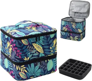 Nail Polish Case Organizer Bag Holds 30 Bottles and Nail Lamp, Portable Travel Nail Polish Storage Bag Double Layers for Manicure Tools Storage (MapleLeaf Pattern)