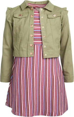 Nanette Lepore Girls' Dress Set - 2 Piece Sundress and Denim Jean Jacket (Size: 7-12)