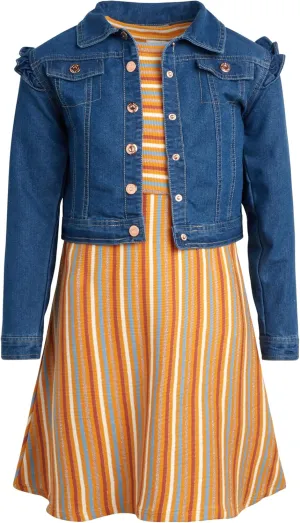 Nanette Lepore Girls' Dress Set - 2 Piece Sundress and Denim Jean Jacket (Size: 7-12)