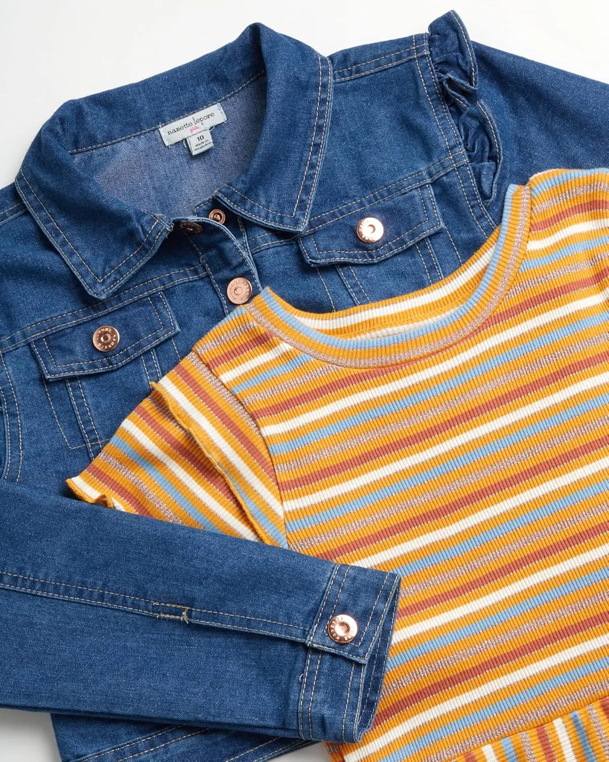 Nanette Lepore Girls' Dress Set - 2 Piece Sundress and Denim Jean Jacket (Size: 7-12)