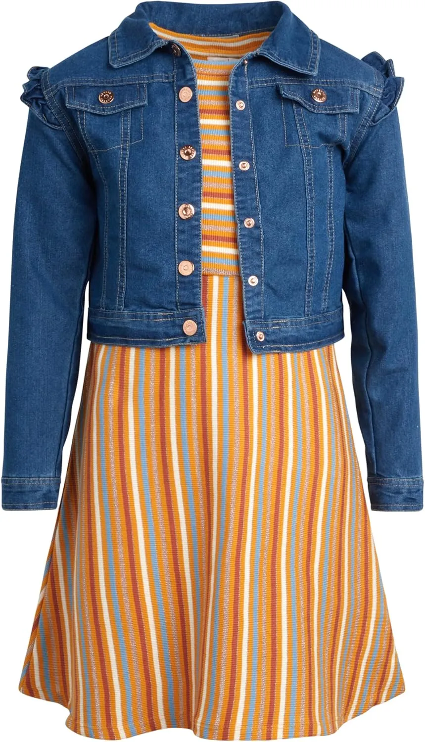 Nanette Lepore Girls' Dress Set - 2 Piece Sundress and Denim Jean Jacket (Size: 7-12)