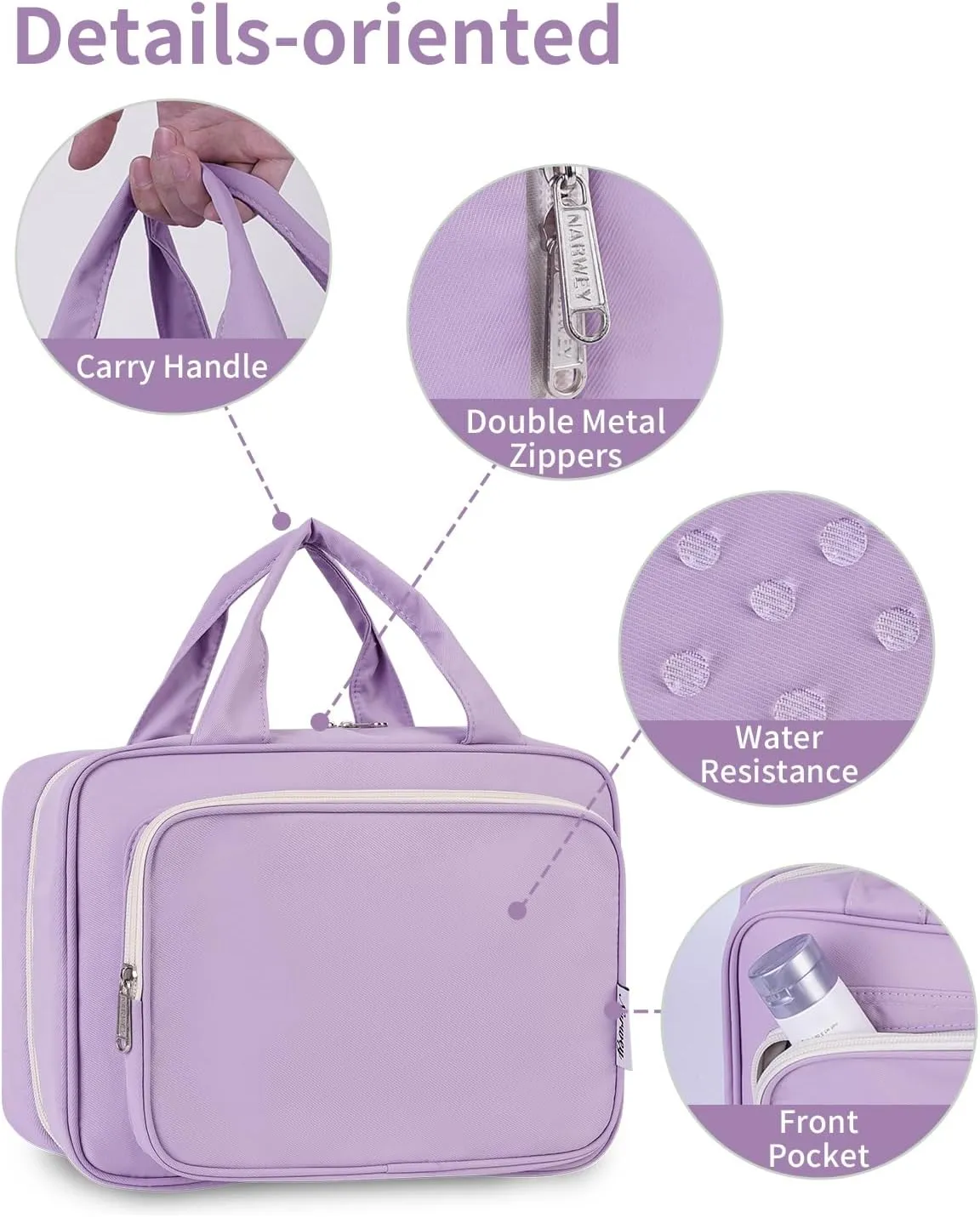 Narwey Hanging Toiletry Bag for Women Travel Makeup Bag Organizer Toiletries Bag for Travel Size Essentials Accessories Cosmetics (Purple (Medium))