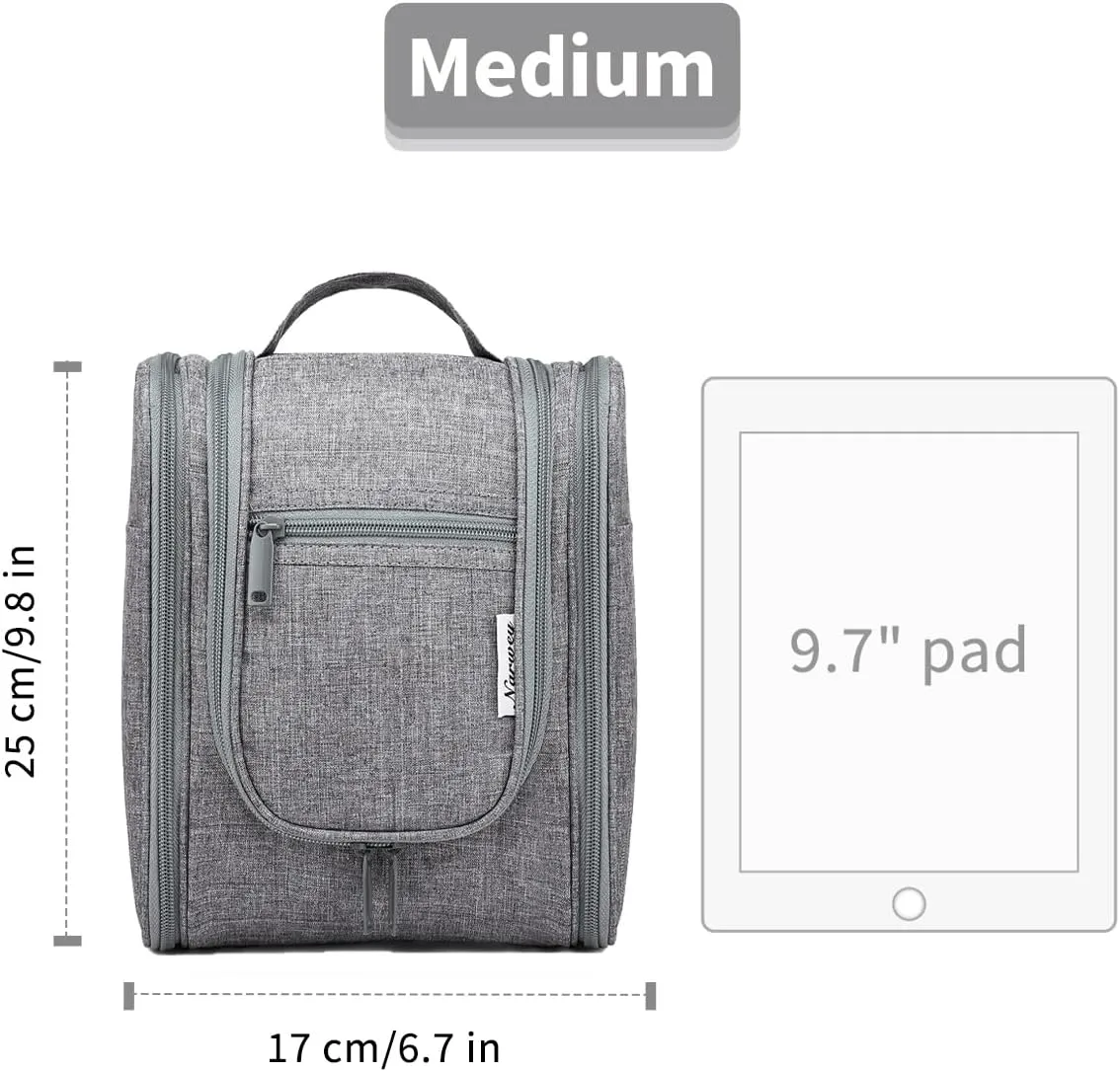 Narwey Small Hanging Travel Toiletry Bag Cosmetic Make up Organizer for Women and Men (Medium, Grey)