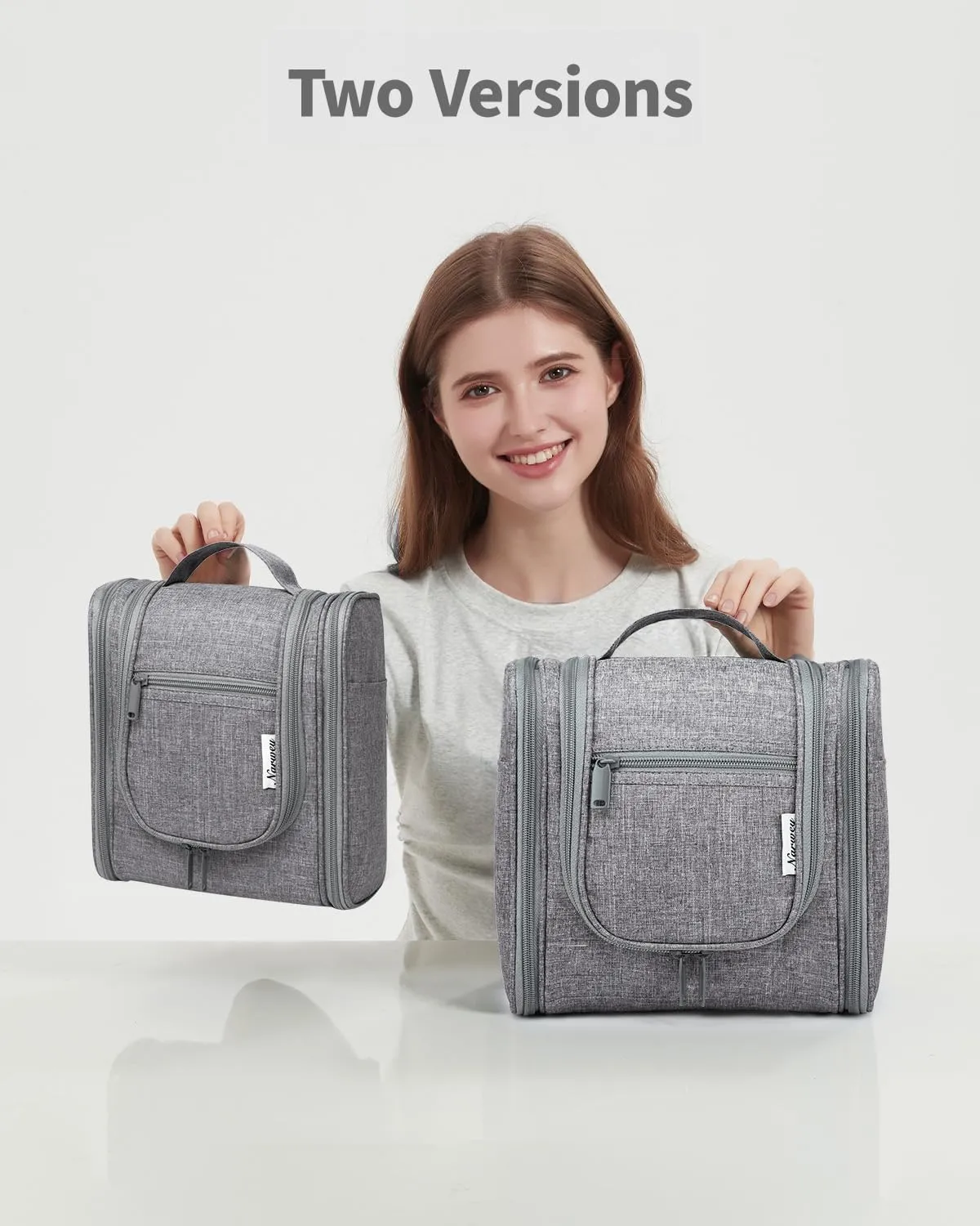 Narwey Small Hanging Travel Toiletry Bag Cosmetic Make up Organizer for Women and Men (Medium, Grey)