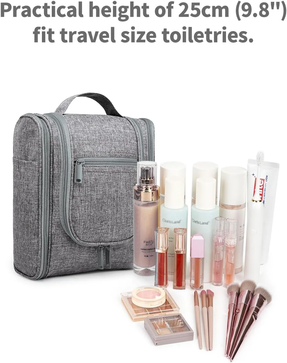 Narwey Small Hanging Travel Toiletry Bag Cosmetic Make up Organizer for Women and Men (Medium, Grey)