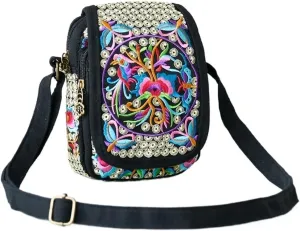 National Style Embroidery Crossbody Bag Square Canvas Bag With Double-sided Zipper Design