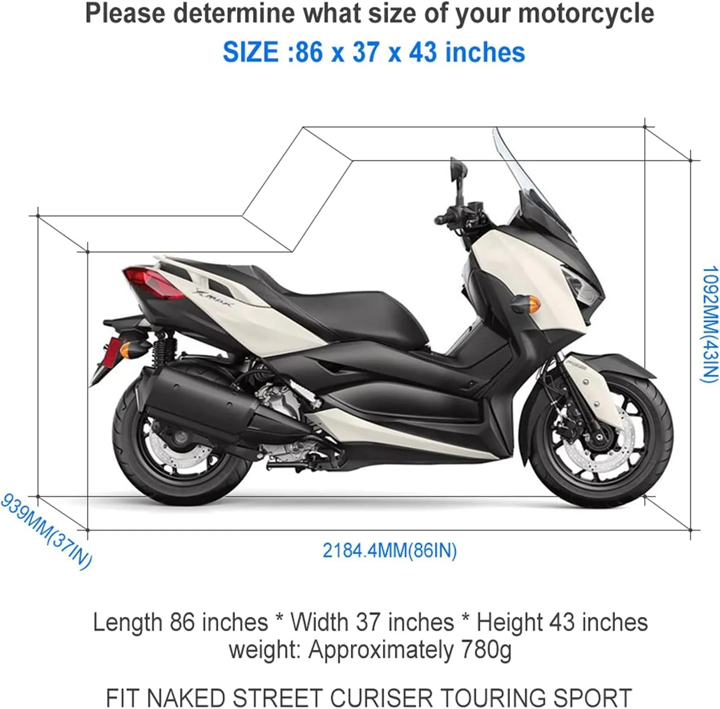 NEVERLAND Motorcycle Cover Waterproof Outdoor - Motorbike Scooter Covers Heavy Duty Medium with Lock-Holes, Bandage, Storage Bag Compatible with Harley Davidson Kawasaki Yamaha Honda Grom (Up to 86”)