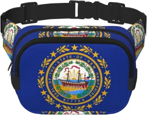 New Hampshire state flag Print Square Double Layer bag Waist Bag Trendy Pack Travel Bag with Adjustable Bel