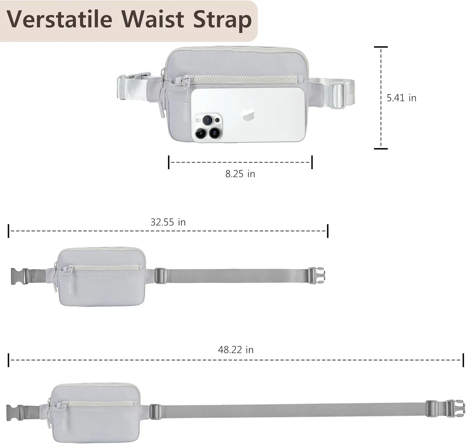 NGIL Crossbody Belt bag for Woman, Crossbody Pack, Small Belt Pack for Women, Workout, Traveling, Running Hip Bag, Hiking Waist Bag with Adjustable Strap (Ash Gray)