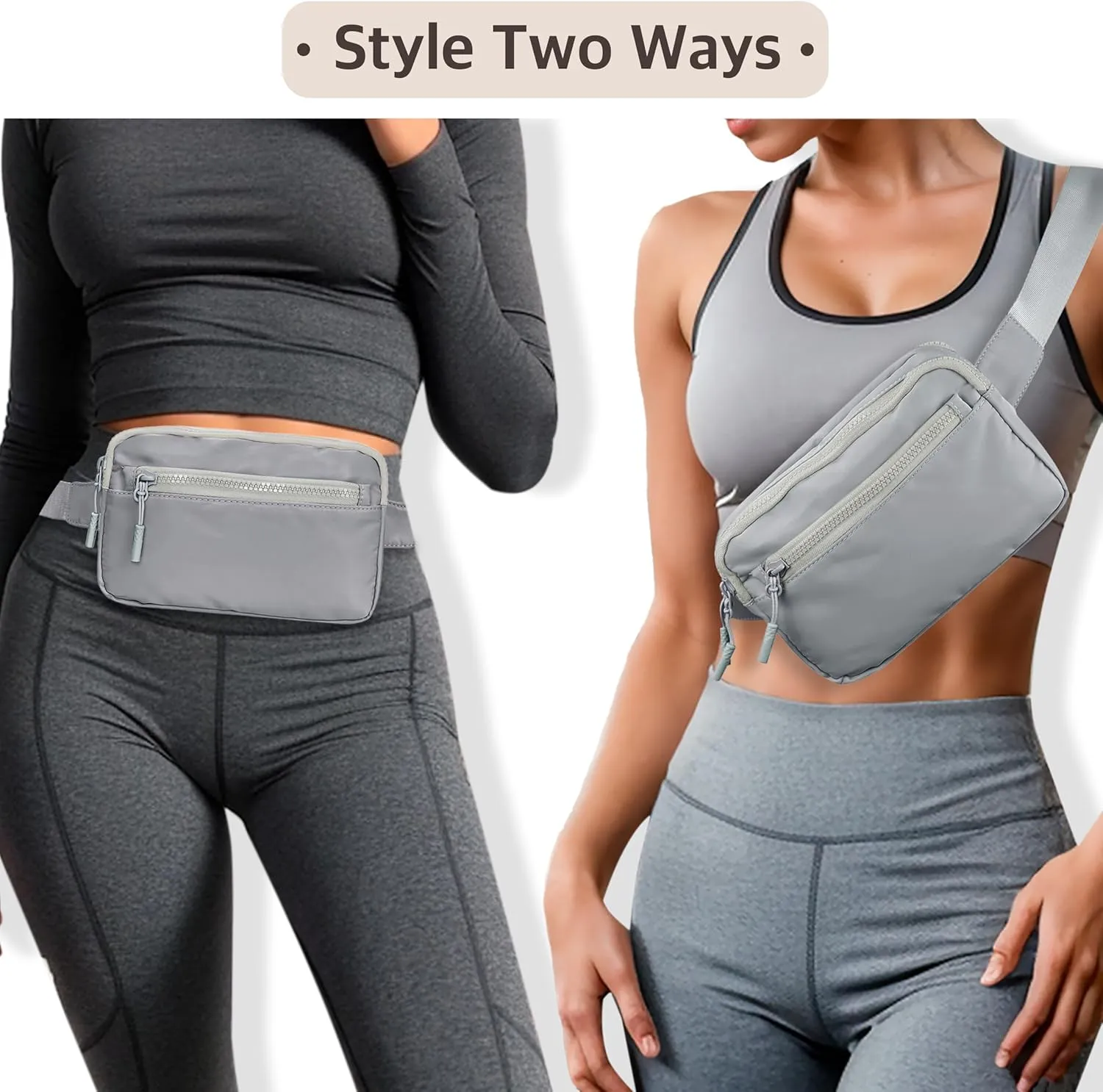 NGIL Crossbody Belt bag for Woman, Crossbody Pack, Small Belt Pack for Women, Workout, Traveling, Running Hip Bag, Hiking Waist Bag with Adjustable Strap (Ash Gray)