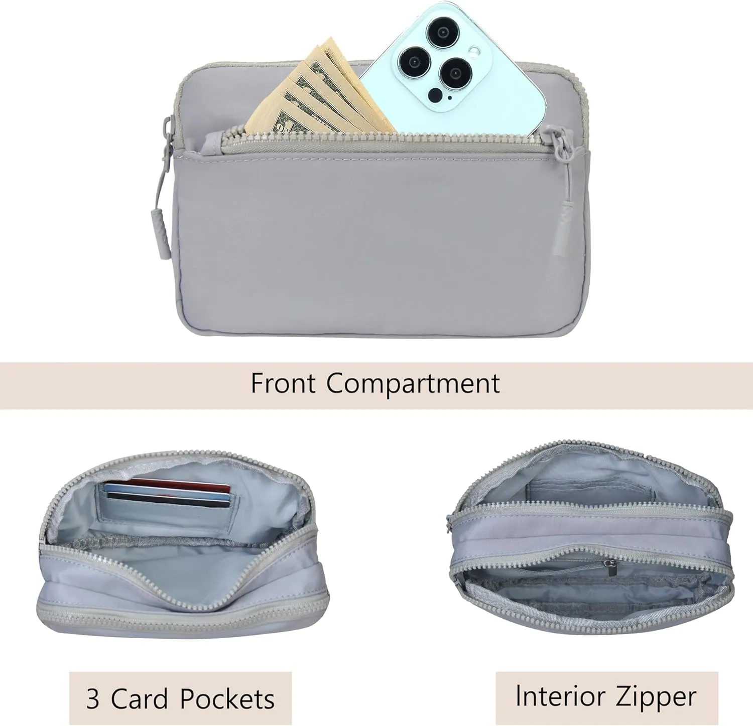 NGIL Crossbody Belt bag for Woman, Crossbody Pack, Small Belt Pack for Women, Workout, Traveling, Running Hip Bag, Hiking Waist Bag with Adjustable Strap (Ash Gray)