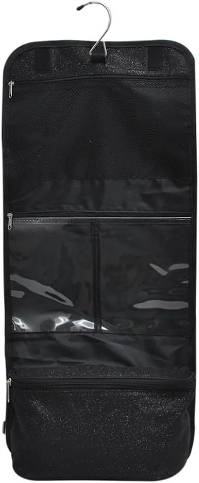NGIL Glitter Travel Hanging Toiletry Bag for Cheerleaders and Dance Teams, Toiletry Organizer and Toiletry Bag for Women, Cosmetic Travel Bag(Glitter-Black)