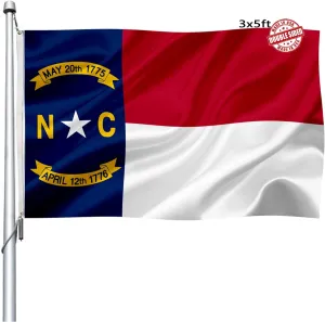 North Carolina State Flag Double Sided 3x5 Outdoor- Heavy Duty United States North Carolina NC Flags Banner with 2 Brass Grommets 4 Rows Stitched