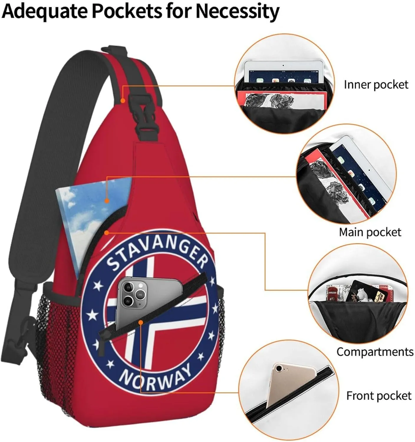 Norway Norwegian Flag Crossbody Bags Sling Backpack Cross Chest Bag Sports Shoulder Bag Gym Fanny Pack Adjustable Cycling Daypack Diagonally Rucksack for Running
