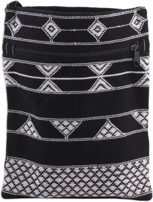 NOVICA Artisan Handmade Cotton Sling Bag Woven Black White Handbags Shoulder Slings Patterned India Bohemian Geometric ' Rajasthani Roads'