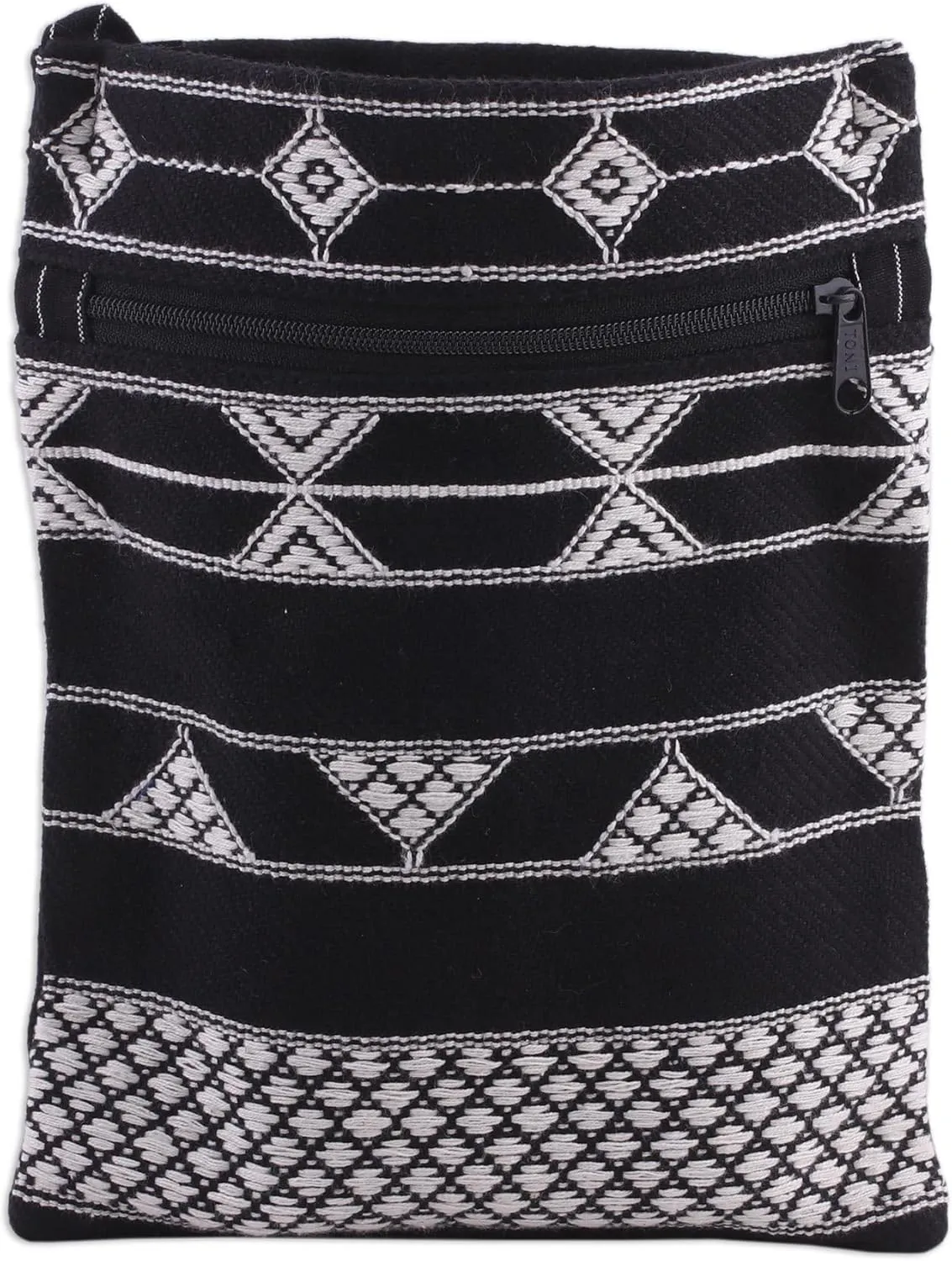 NOVICA Artisan Handmade Cotton Sling Bag Woven Black White Handbags Shoulder Slings Patterned India Bohemian Geometric ' Rajasthani Roads'