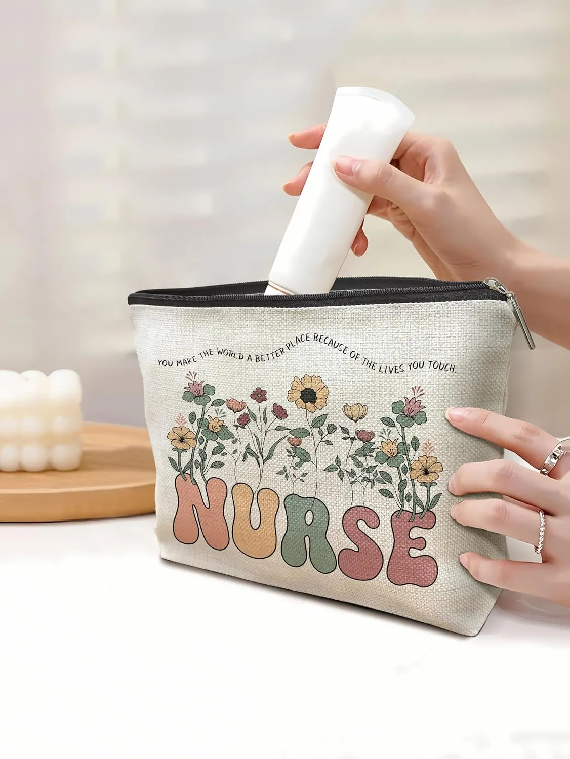 Nurse Flower Makeup Bag,Nurse Practitioner Gifts for Women,Nurse Cosmetic Bag,Nursing Student Gifts,Nursing Gifts for New Grad Nurses,Nurse Graduation Gift,Nurse Pouch