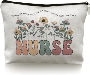 Nurse Flower Makeup Bag,Nurse Practitioner Gifts for Women,Nurse Cosmetic Bag,Nursing Student Gifts,Nursing Gifts for New Grad Nurses,Nurse Graduation Gift,Nurse Pouch