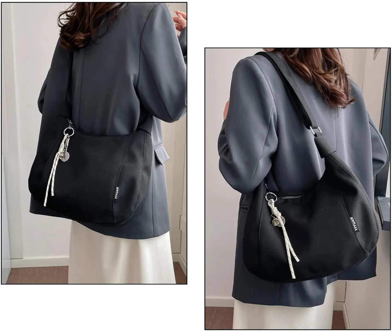 Nylon Crescent Crossbody Bag with Multiple Zippered Pockets, Stylish Hobo Bag, Ideal for Daily Use & Outings