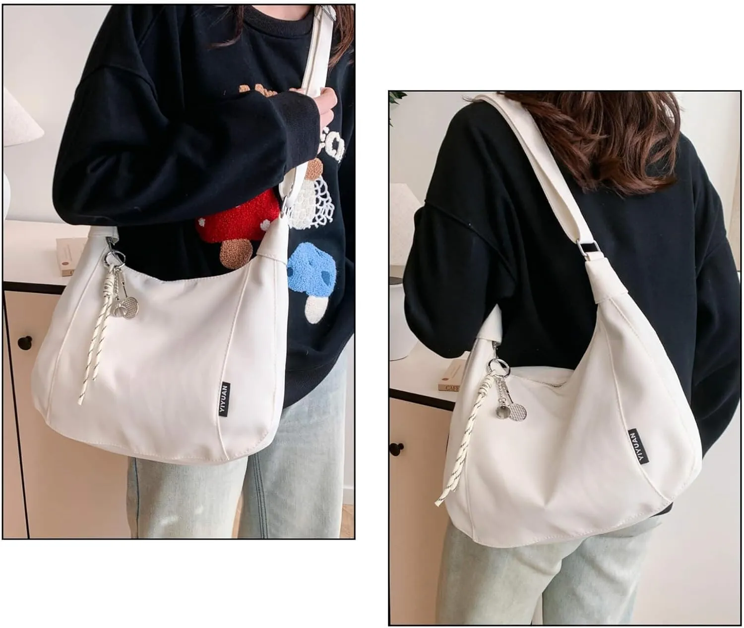 Nylon Crescent Crossbody Bag with Multiple Zippered Pockets, Stylish Hobo Bag, Ideal for Daily Use & Outings