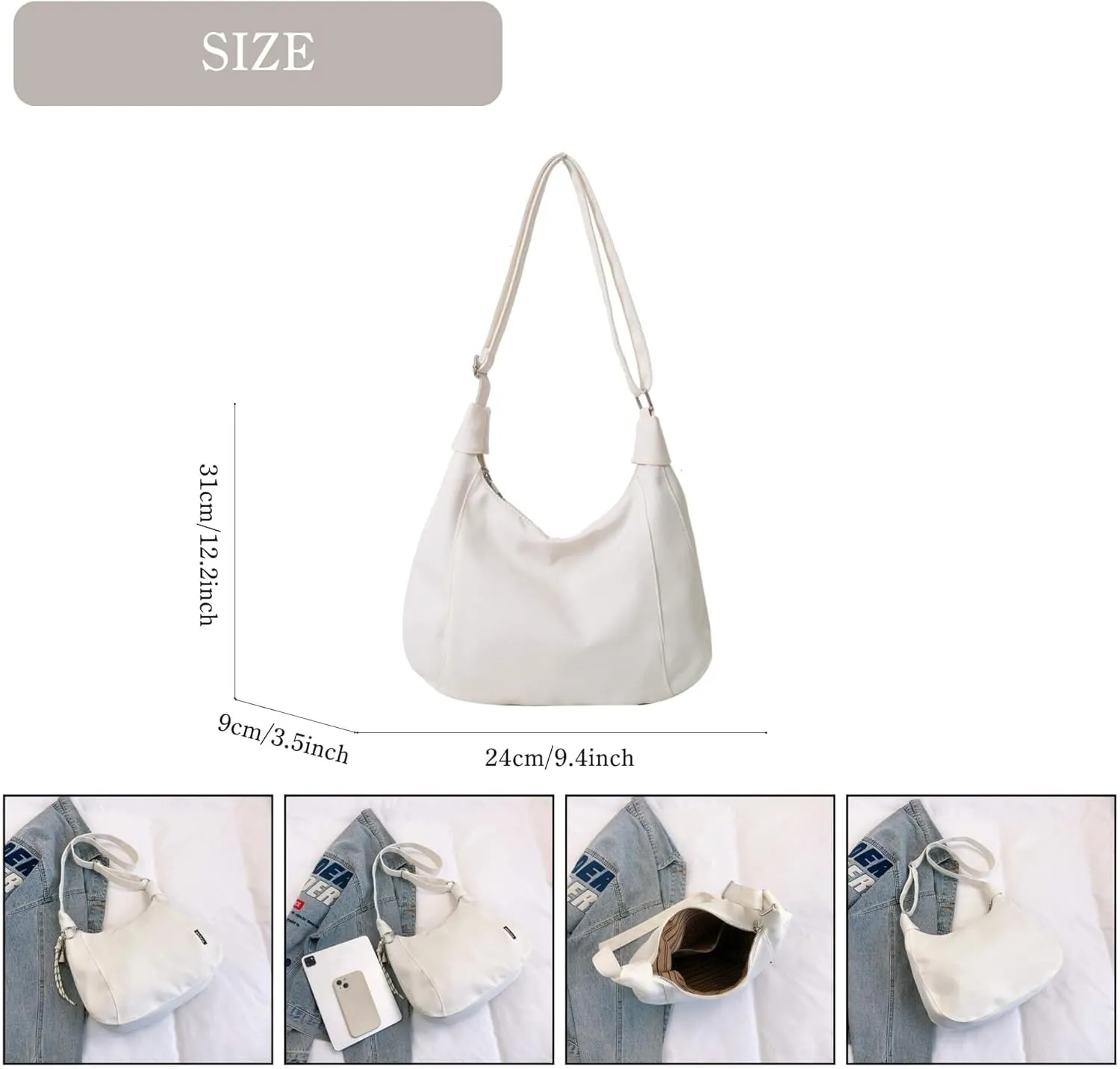 Nylon Crescent Crossbody Bag with Multiple Zippered Pockets, Stylish Hobo Bag, Ideal for Daily Use & Outings