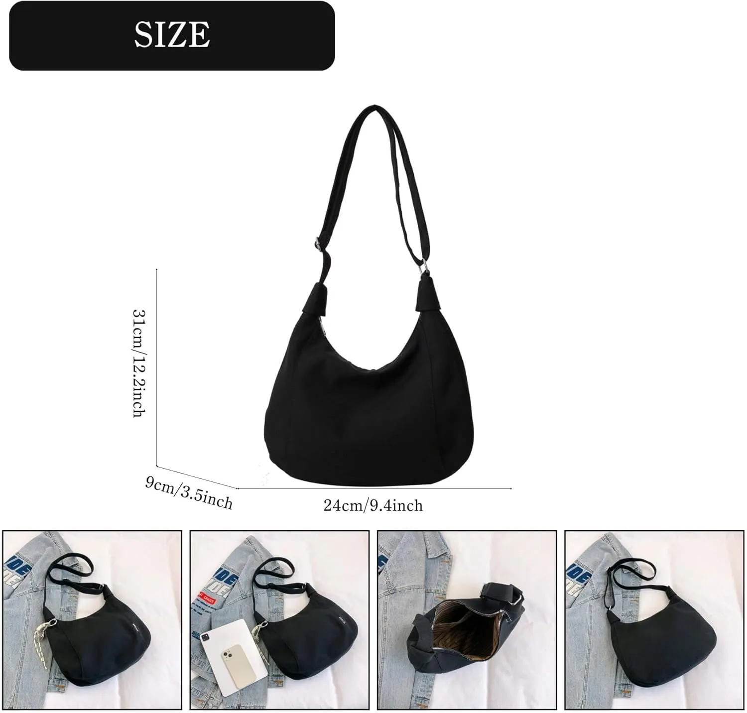 Nylon Crescent Crossbody Bag with Multiple Zippered Pockets, Stylish Hobo Bag, Ideal for Daily Use & Outings