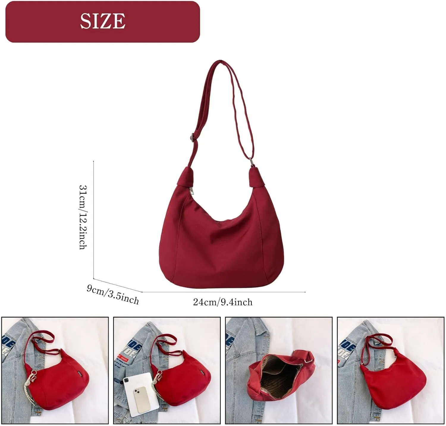 Nylon Crescent Crossbody Bag with Multiple Zippered Pockets, Stylish Hobo Bag, Ideal for Daily Use & Outings