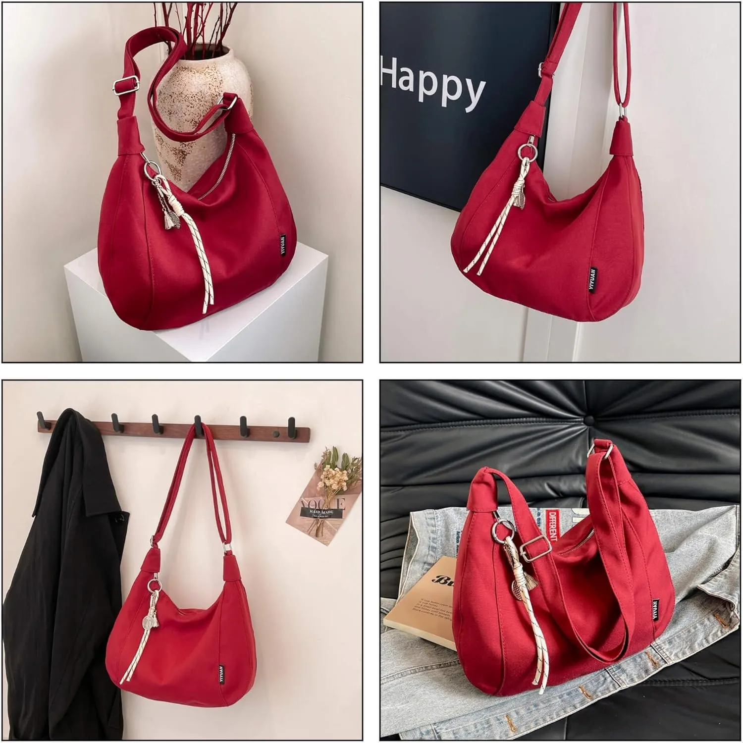 Nylon Crescent Crossbody Bag with Multiple Zippered Pockets, Stylish Hobo Bag, Ideal for Daily Use & Outings