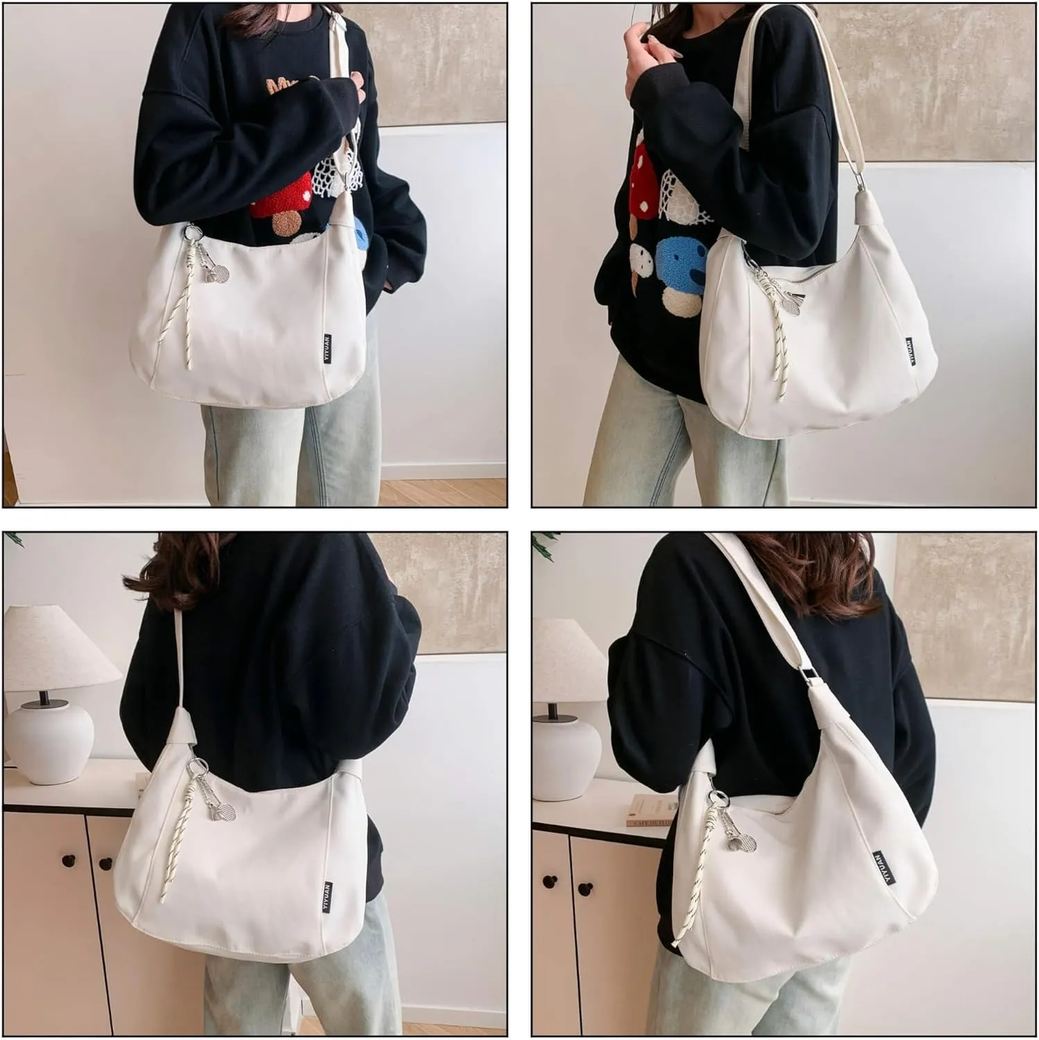Nylon Crescent Crossbody Bag with Multiple Zippered Pockets, Stylish Hobo Bag, Ideal for Daily Use & Outings